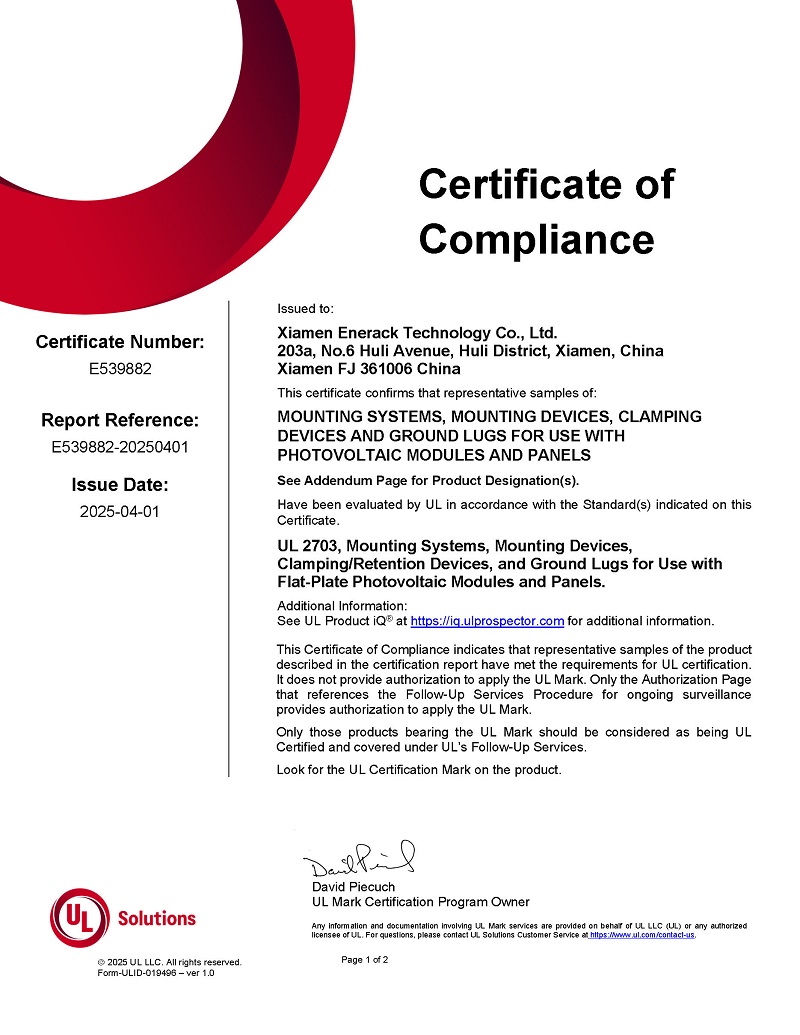 UL 2703 Certificate