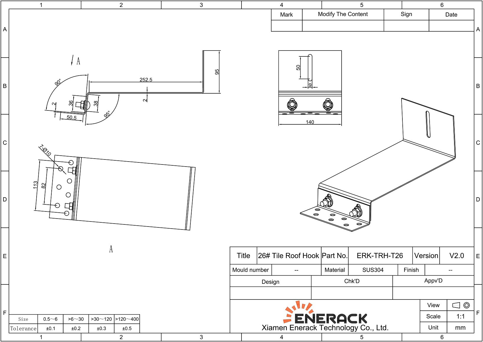 solar panel tile roof hook ERK-TRH-T26 Drawings