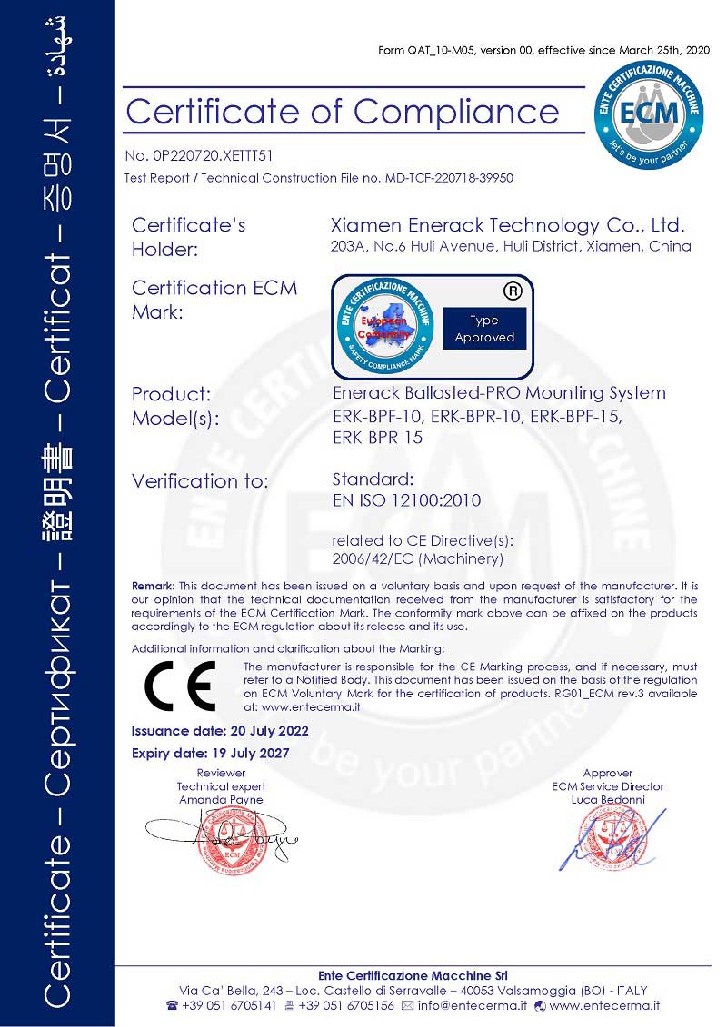 Enerack ballasted-PRO mounting system CE certificate