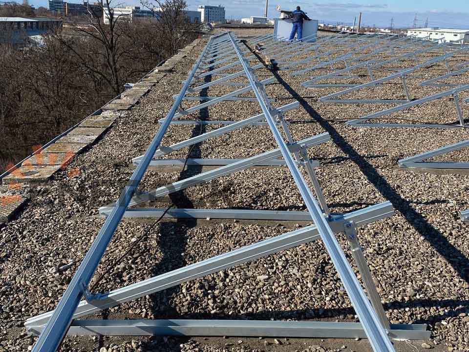 35KW Flat concrete roof tripod system in Bulgaria