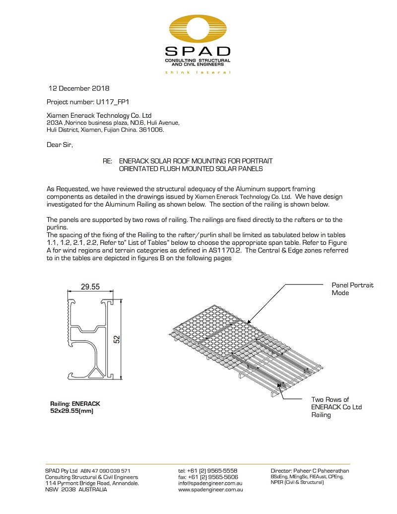 Enerack AS/NZS1170.2 certificate tile & tin