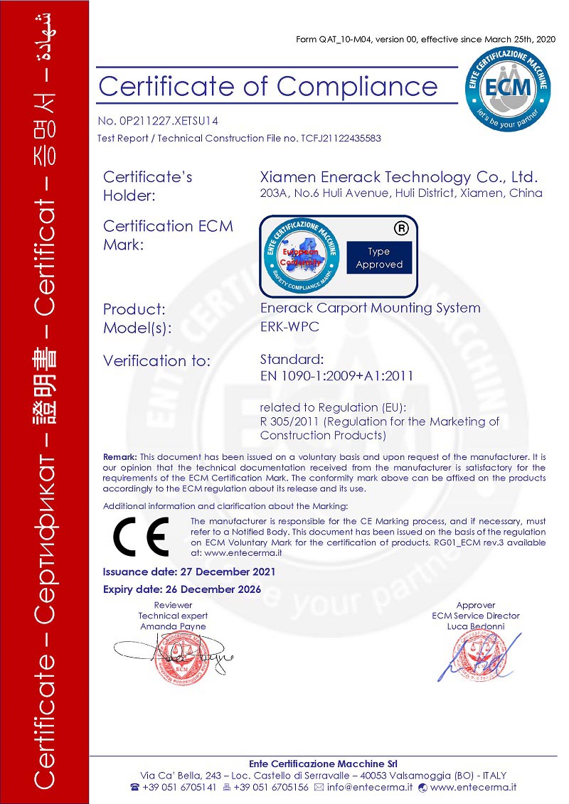 Enerack carport mounting system CE certificate